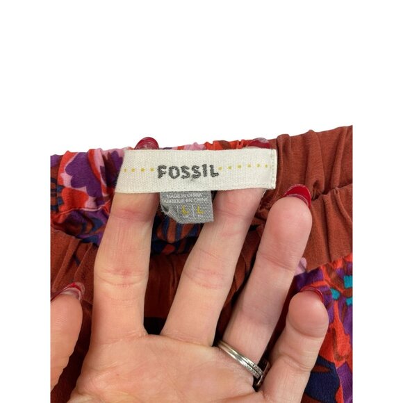 FOSSIL Floral Skirt 100% Silk Size Large - Picture 2 of 4